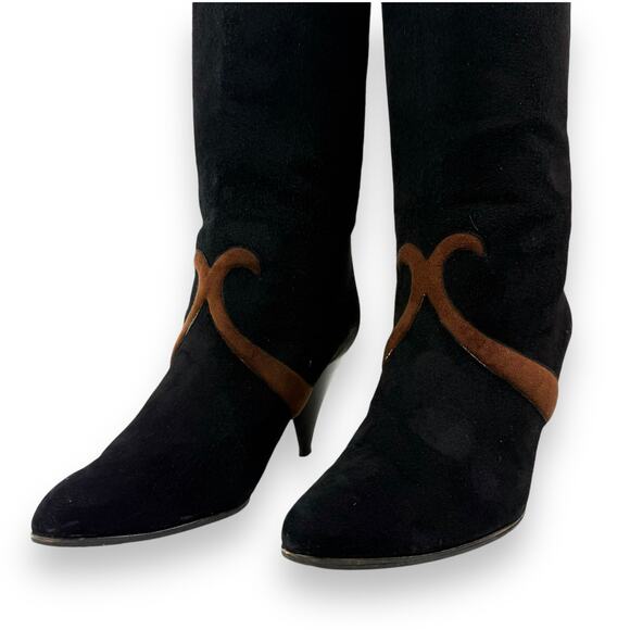 1960's Italian PANCALDI for ERIC COUTURE black and brown suede knee high boots - Picture 13 of 16